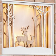 Holz-Adventskalender WINTERWALD mit Beleuchtung, 35x6x27cm, weiß/braun
