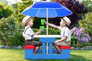 Kindersitzgruppe mit Sonnenschirm JASMIN, 67x78,5x42,5cm, blau/weiß/rot