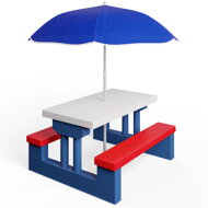 Kindersitzgruppe mit Sonnenschirm JASMIN, 67x78,5x42,5cm, blau/weiß/rot