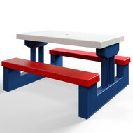 Kindersitzgruppe mit Sonnenschirm JASMIN, 67x78,5x42,5cm, blau/weiß/rot
