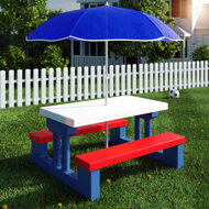 Kindersitzgruppe mit Sonnenschirm JASMIN, 67x78,5x42,5cm, blau/weiß/rot