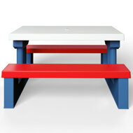 Kindersitzgruppe mit Sonnenschirm JASMIN, 67x78,5x42,5cm, blau/weiß/rot