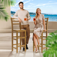 Barhocker OSLO mit Rückenlehne, 2 Stück, 40x36x110 cm, naturbraun