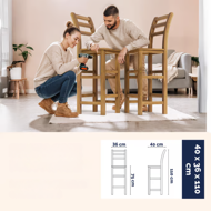 Barhocker OSLO mit Rückenlehne, 2 Stück, 40x36x110 cm, naturbraun