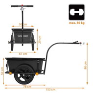 Anhänger für Fahrrad TERY, 90 l, 61x153x90 cm, schwarz
