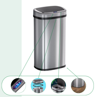 Sensor-Mülleimer DEUS, 58 Liter, silbern