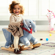 Schaukeltier Elefant VICTOR mit Sicherheitsgurt, grau