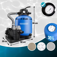 Sandfilteranlage für Pool mit Vorfilter AQUA 13 200 l/h, blau