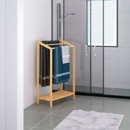Bambus-Handtuchständer RUBBY mit Metallstangen und Ablage, 51x31x85 cm, braun/silber