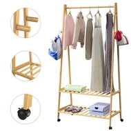 Bambus-Kleiderständer KELLY auf Rollen, 69,5x43x152 cm, braun