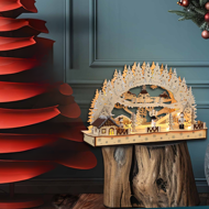 Weihnachts LED Schwibbogen CLEMENT, 45x12,5x28cm, naturbraun