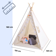 Kinder-Tipi-Zelt JULIUS, 120x120x160cm, weiß/grau