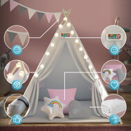 Kinder-Tipi-Zelt JULIA, 120x120x160cm, beige/rosa