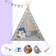 Kinder-Tipi-Zelt JULIUS, 120x120x160cm, grau/blau