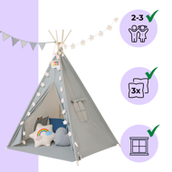 Kinder-Tipi-Zelt JULIUS, 120x120x160cm, grau/blau