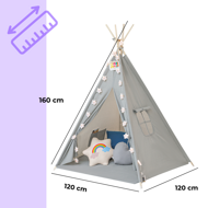 Kinder-Tipi-Zelt JULIUS, 120x120x160cm, grau/blau