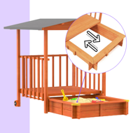 Sandkasten mit Veranda MERLE, 130x130x143cm, braun/grau
