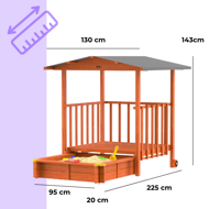 Sandkasten mit Veranda MERLE, 130x130x143cm, braun/grau