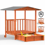 Sandkasten mit Veranda MERLE, 130x130x143cm, braun/grau