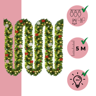Weihnachtsgirlande ANDREA mit Beleuchtung, dekoriert, 5 m, grün