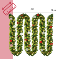 Weihnachtsgirlande ANDREA mit Beleuchtung, dekoriert, 5 m, grün