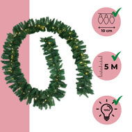 Weihnachtsgirlande ANDREA mit Beleuchtung, 5 m, grün