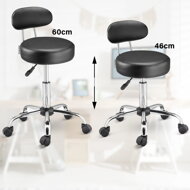 Hocker auf Rollen mit Rückenlehne ROLAND, Ø35 cm, schwarz