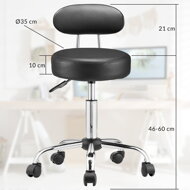 Hocker auf Rollen mit Rückenlehne ROLAND, Ø35 cm, schwarz