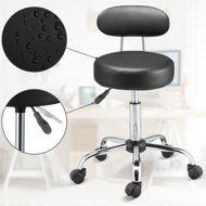 Hocker auf Rollen mit Rückenlehne ROLAND, Ø35 cm, schwarz