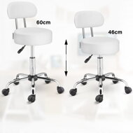 Hocker auf Rollen mit Rückenlehne ROLAND, Ø35 cm, weiß