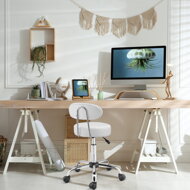 Hocker auf Rollen mit Rückenlehne ROLAND, Ø35 cm, weiß