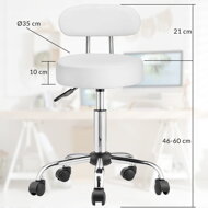 Hocker auf Rollen mit Rückenlehne ROLAND, Ø35 cm, weiß