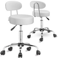 Hocker auf Rollen mit Rückenlehne ROLAND, Ø35 cm, weiß