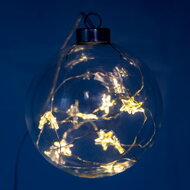 Weihnachtsleuchtkugel STAR, transparentes Glas, Ø 9,5 cm, warmweiß