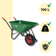 Schubkarre GREG mit Kunststoffwanne, max. Kapazität 100 l/150 kg, grün/schwarz