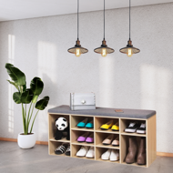 Schuhschrank mit gepolsterter Sitzbank GABI, 10 Fächer, 104x30x48 cm, hellbraun/grau
