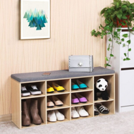 Schuhschrank mit gepolsterter Sitzbank GABI, 10 Fächer, 104x30x48 cm, hellbraun/grau