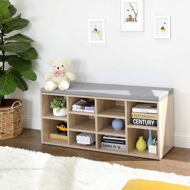 Schuhschrank mit gepolsterter Sitzbank GABI, 10 Fächer, 104x30x48 cm, hellbraun/grau