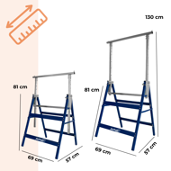 Teleskopische Gerüstböcke DANNY, 2er-Set, max. 200 kg, 69x57x81-130 cm, silber/blau 