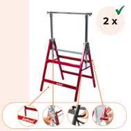 Teleskopische Gerüstböcke DANNY, 2er-Set, max. 200 kg, 60x56x81-130 cm, silber/rot