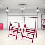Teleskopische Gerüstböcke DANNY, 2er-Set, max. 200 kg, 60x56x81-130 cm, silber/rot
