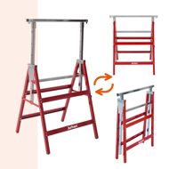 Teleskopische Gerüstböcke DANNY, 2er-Set, max. 200 kg, 60x56x81-130 cm, silber/rot