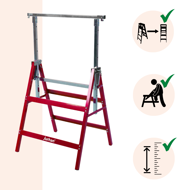 Teleskopische Gerüstböcke DANNY, 2er-Set, max. 200 kg, 60x56x81-130 cm, silber/rot