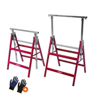 Teleskopische Gerüstböcke DANNY, 2er-Set, max. 200 kg, 60x56x81-130 cm, silber/rot