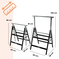 Teleskopische Gerüstböcke DANNY, 2er-Set, max. 200 kg, 60x56x81-130 cm, silber/schwarz