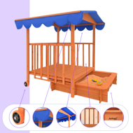 Sandkasten mit Veranda HARVY, 130x130x143 cm, braun/blau