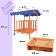 Sandkasten mit Veranda HARVY, 130x130x143 cm, braun/blau