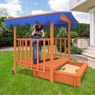 Sandkasten mit Veranda HARVY, 130x130x143 cm, braun/blau