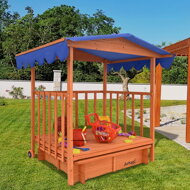 Sandkasten mit Veranda HARVY, 130x130x143 cm, braun/blau