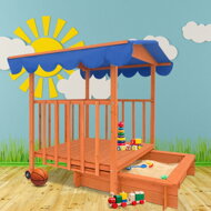 Sandkasten mit Veranda HARVY, 130x130x143 cm, braun/blau